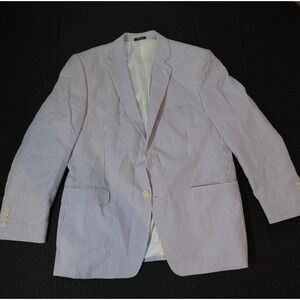 Saddlebred Mens Seersucker Blazer Blue White Striped 2 Button Sport Coat 40S